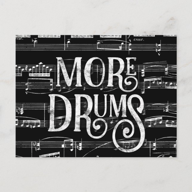 Carte Postale Plus de Tambours Tableau Noir - Musique Noir Blanc (Devant)
