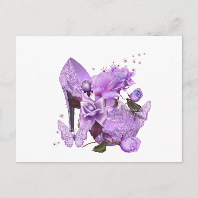 Carte Postale Plutôt Violet Lavande Hi Talon Rose Floral (Devant)