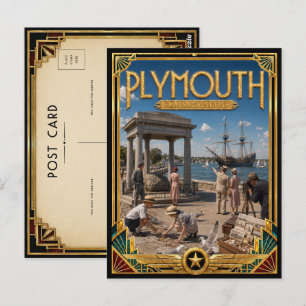 Carte Postale Plymouth Massachusetts Art Déco vintage de l'âge d