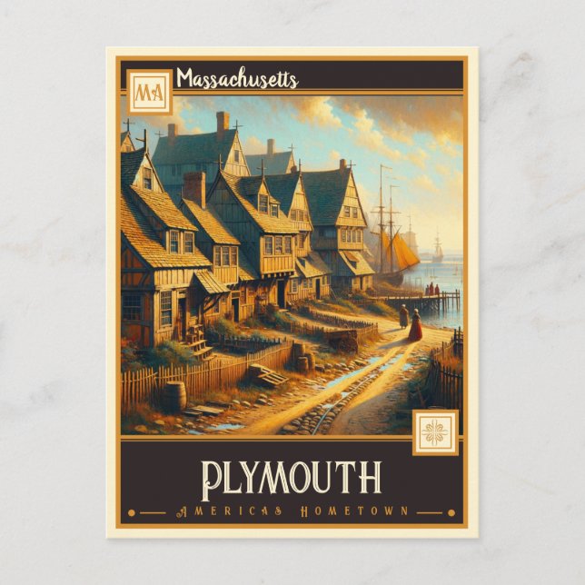 Carte Postale Plymouth, Massachusetts | VINTAGE (Devant)