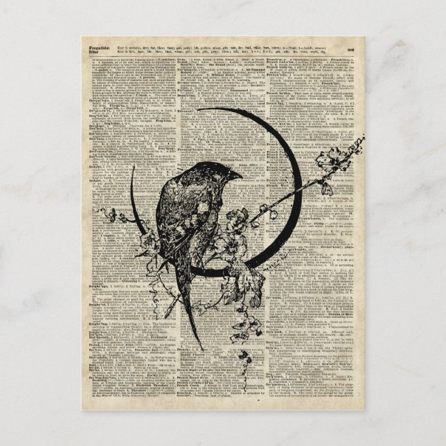 Carte Postale Pochoir d'oiseaux de Corbeau noir sur l'ancienne p (Devant)