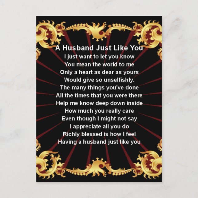 Carte Postale Poème Black Design Husband (Devant)