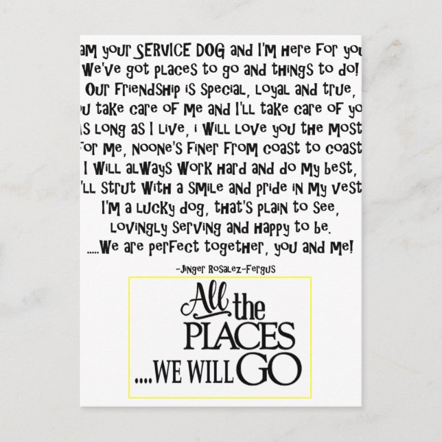 Carte Postale Poème de chien de service FNL BACK jaune (Devant)