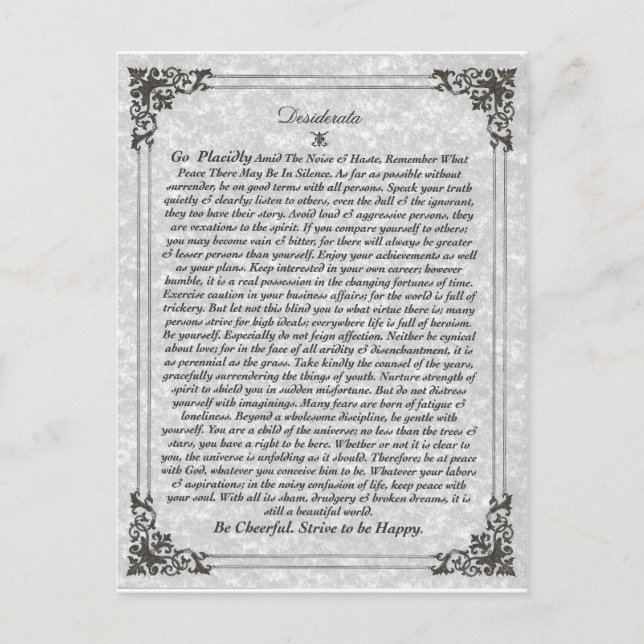 Carte Postale Poème DESIDERATA (Devant)