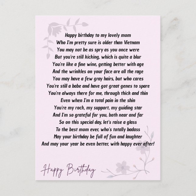 Carte Postale Poème Hilarié pour maman (Devant)