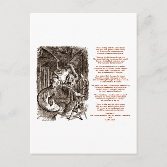 Carte Postale Poème Jabberwocky de Lewis Carroll (Devant)