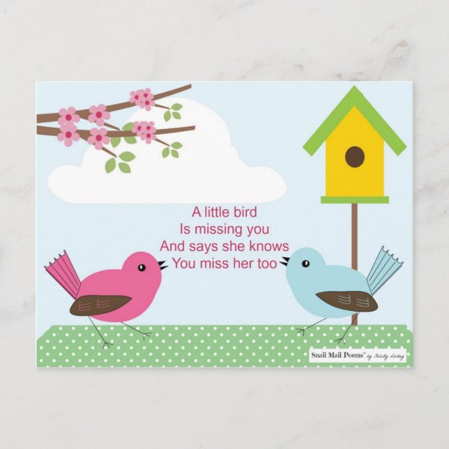 Carte Postale Poème Je T'aime D'une Fille : Niche et 2 Oiseaux (Devant)
