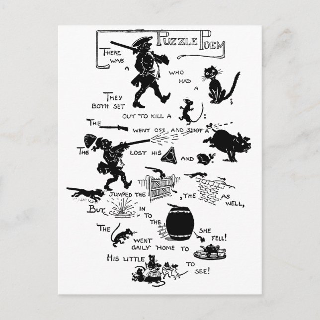 Carte Postale Poème Soldat, Chat et Rat Rebus (Devant)