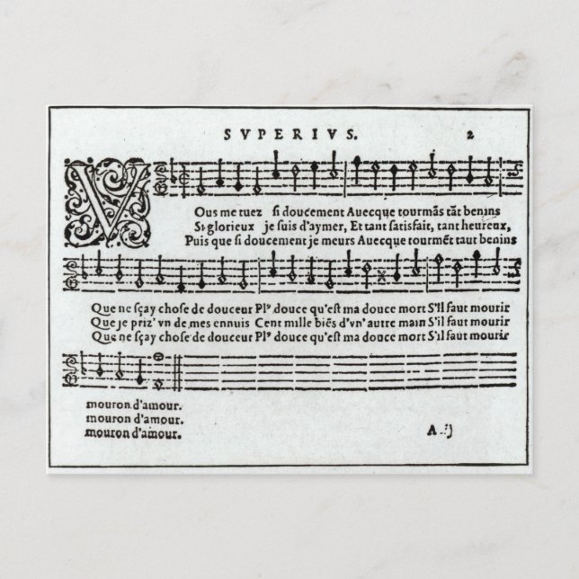 Carte Postale Poème sur la musique de Jean Antoine de Baif (Devant)