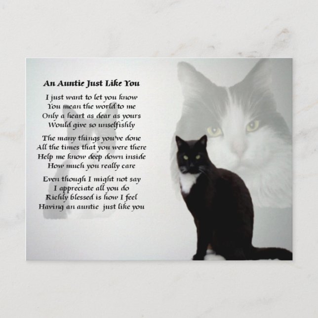 Carte Postale Poème Tante - Design de chat (Devant)
