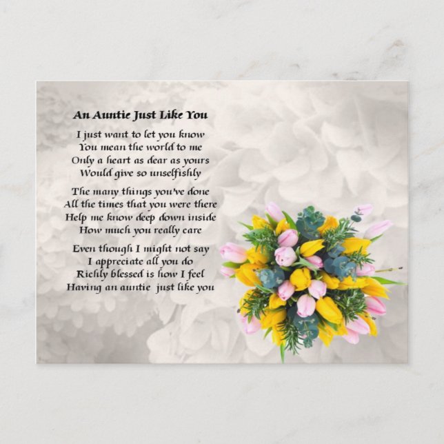Carte Postale Poème Tante - Design Fleurs (Devant)