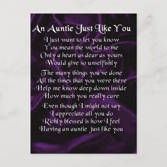 Carte Postale Poème Tante - Violet (Devant)