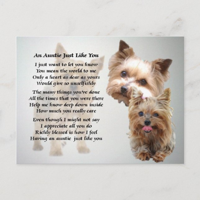 Carte Postale Poème Tante - Yorkshire terrier (Devant)