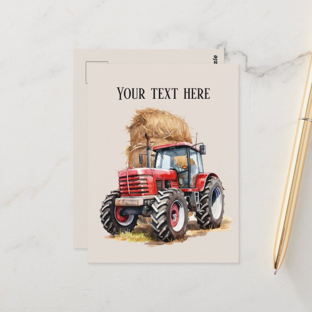 Carte Postale Poil cool et tracteur ajouter du texte Agriculteur (Devant/Arrière en situation)