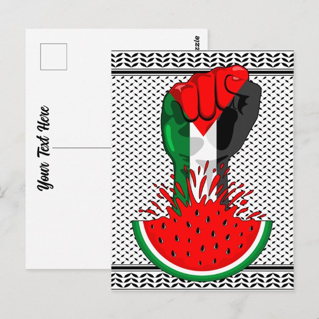 Carte Postale Poing de résistance palestinienne sur Watermelon (Devant / Derrière)