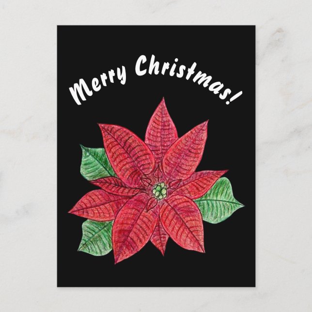Carte Postale Poinsettia - Merry Christmas Postcard - Black (Devant)