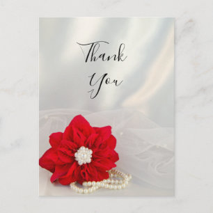 Carte Postale Poinsettia perles blanches Merci de mariage hivern