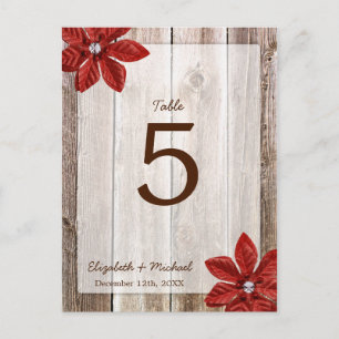 Carte Postale Poinsettia Rustic Grange Mariage de bois Numéro de