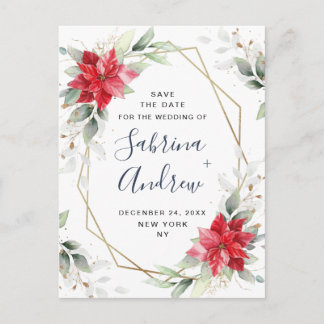 Carte Postale Poinsettia Winter Greenery Wedding Enregistrer la
