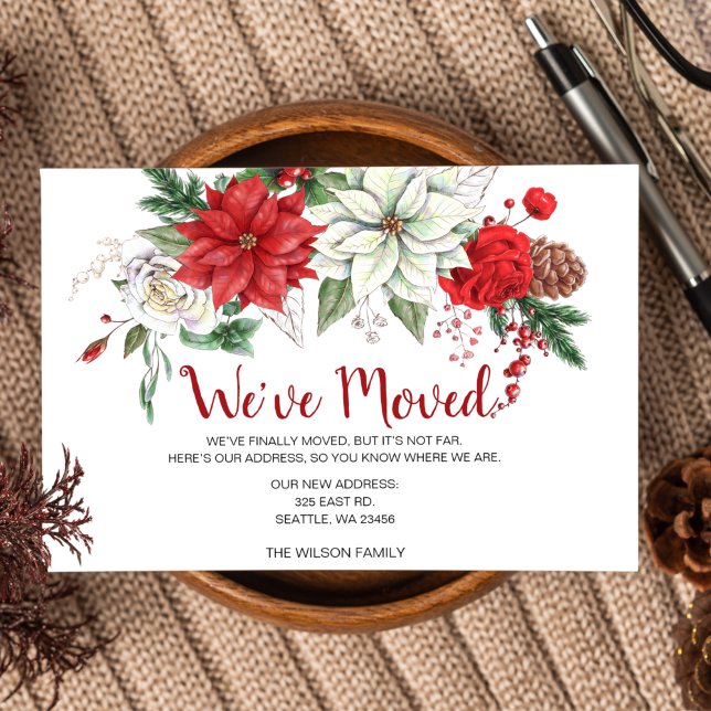 Carte Postale Poinsettias Rustique Pine Cône Nous avons déménagé (Créateur téléchargé)