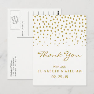 Carte Postale Point Polka Or - Blanc & Or - Merci Mariage