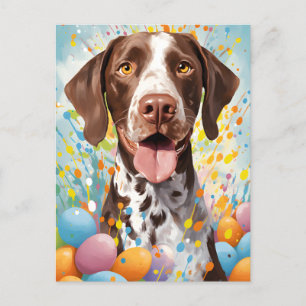 Carte Postale Pointeur court heureux Pâques