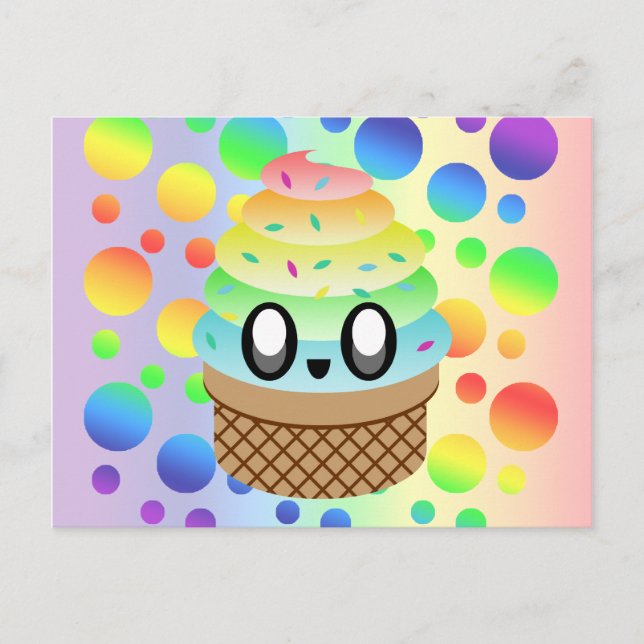Carte Postale Points Arc-en-ciel Kawaii Ice Cream Cone (Devant)
