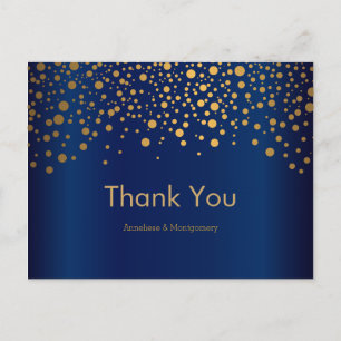 Carte Postale Points de confettis dorés élégants Bleu marine