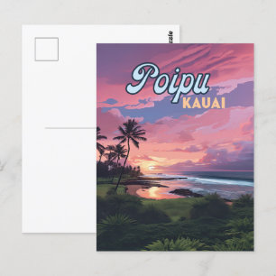 Carte Postale Poipu Kauai Hawaii Plage Palmiers Rétro
