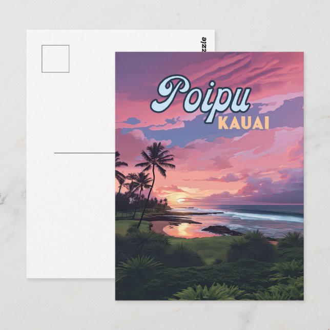 Carte Postale Poipu Kauai Hawaii Plage Palmiers Rétro (Devant / Derrière)