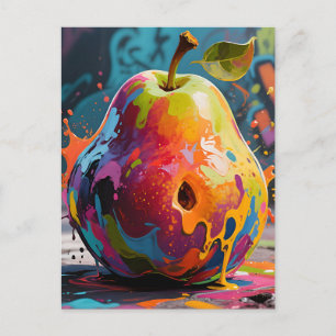 Carte Postale Poire Éclaboussure de Peinture Vibrante