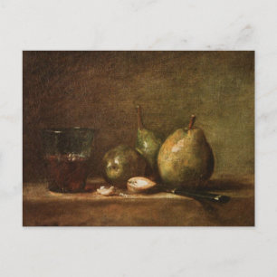 Carte Postale Poires, noix et verre de vin de Jean Chardin P