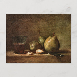 Carte Postale Poires, Noix et Verre de Vin par Jean Chardin P