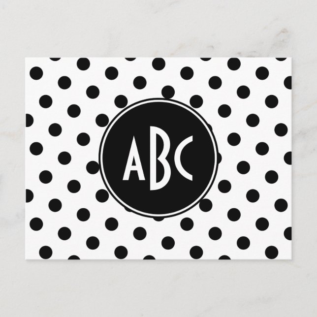 Carte Postale Pois blancs et noirs monogrammes (Devant)