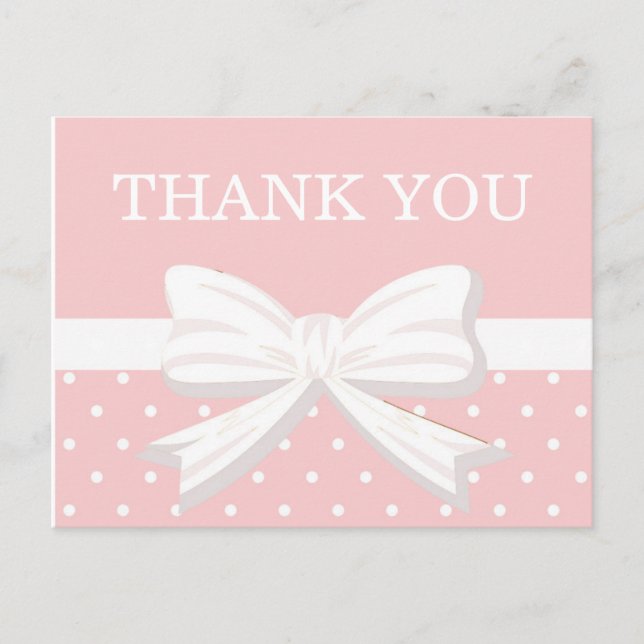 Carte Postale Pois roses et blancs & Bow Anniversaire Merci (Devant)