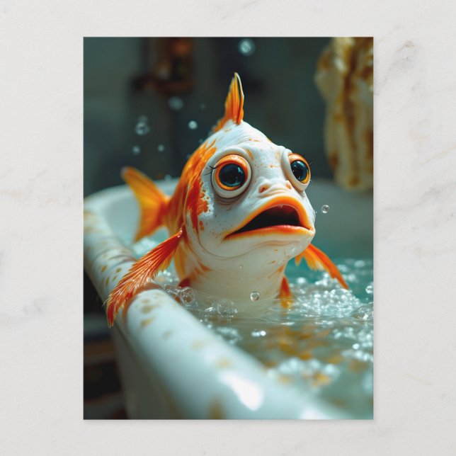 Carte Postale Poisson amusant dans le bain (Devant)