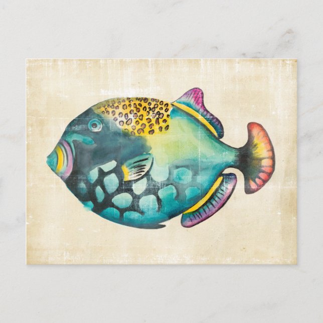 Carte Postale Poisson Aquarium bleu et violet (Devant)