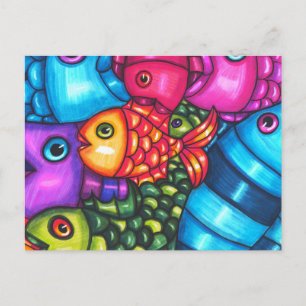 Carte Postale Poisson coloré vie marine Abstraite Art original