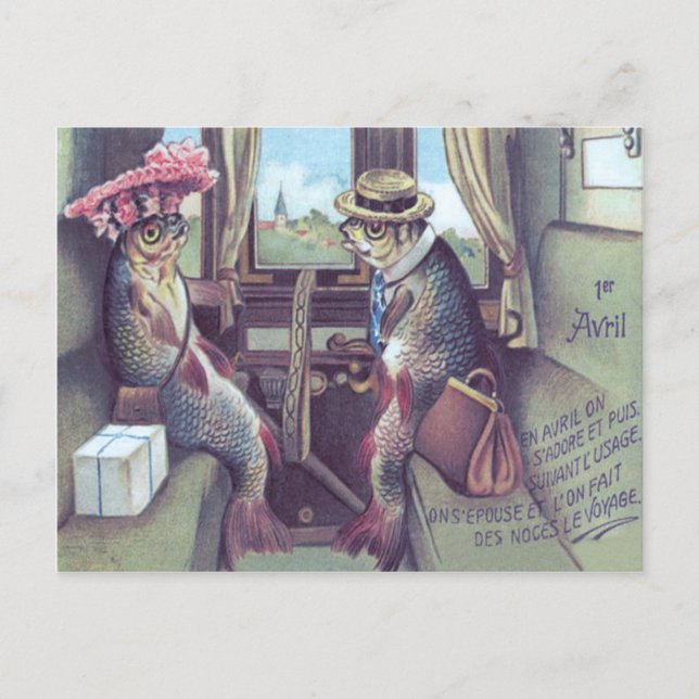 Carte Postale Poisson Couple En Train (Devant)
