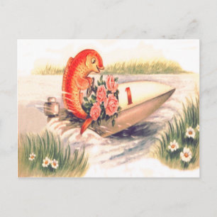 Carte Postale Poisson d'or Bateau Rose Daisy