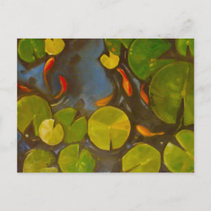 Carte Postale Poisson D'Or Koi Pond Water Lys
