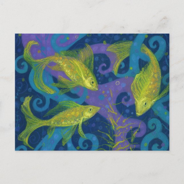 Carte Postale Poisson doré sous l'eau, peinture pastel (Devant)