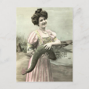 Carte Postale Poisson Femme victorienne Pond Poisson d'avril