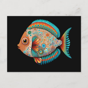 Carte Postale Poisson inspiré de l'art autochtone, peinture à po