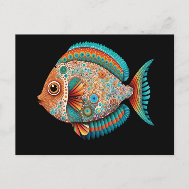 Carte Postale Poisson inspiré de l'art autochtone, peinture à po (Devant)