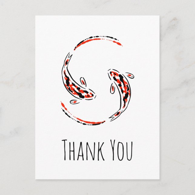 Carte Postale Poisson Koi japonais noir et rouge Merci artistiqu (Devant)