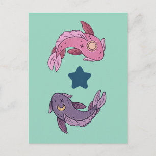 Carte Postale Poisson Koï Soleil et Lune Art Pisces Céleste
