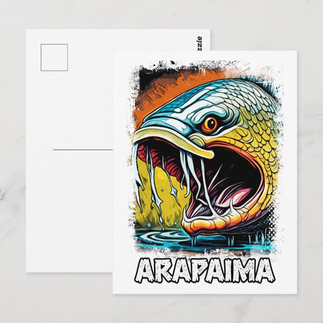 Carte Postale Poisson Monstre Arapaima pour ANGLERS EXTRÊMES Ama (Devant / Derrière)
