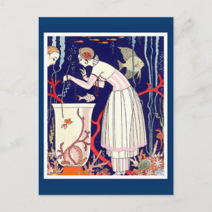 CARTE POSTALE POISSON PETIT ÉTONNANT , MODE BEAUTÉ ART DÉCO