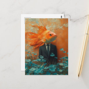 Carte Postale Poisson rouge en costume